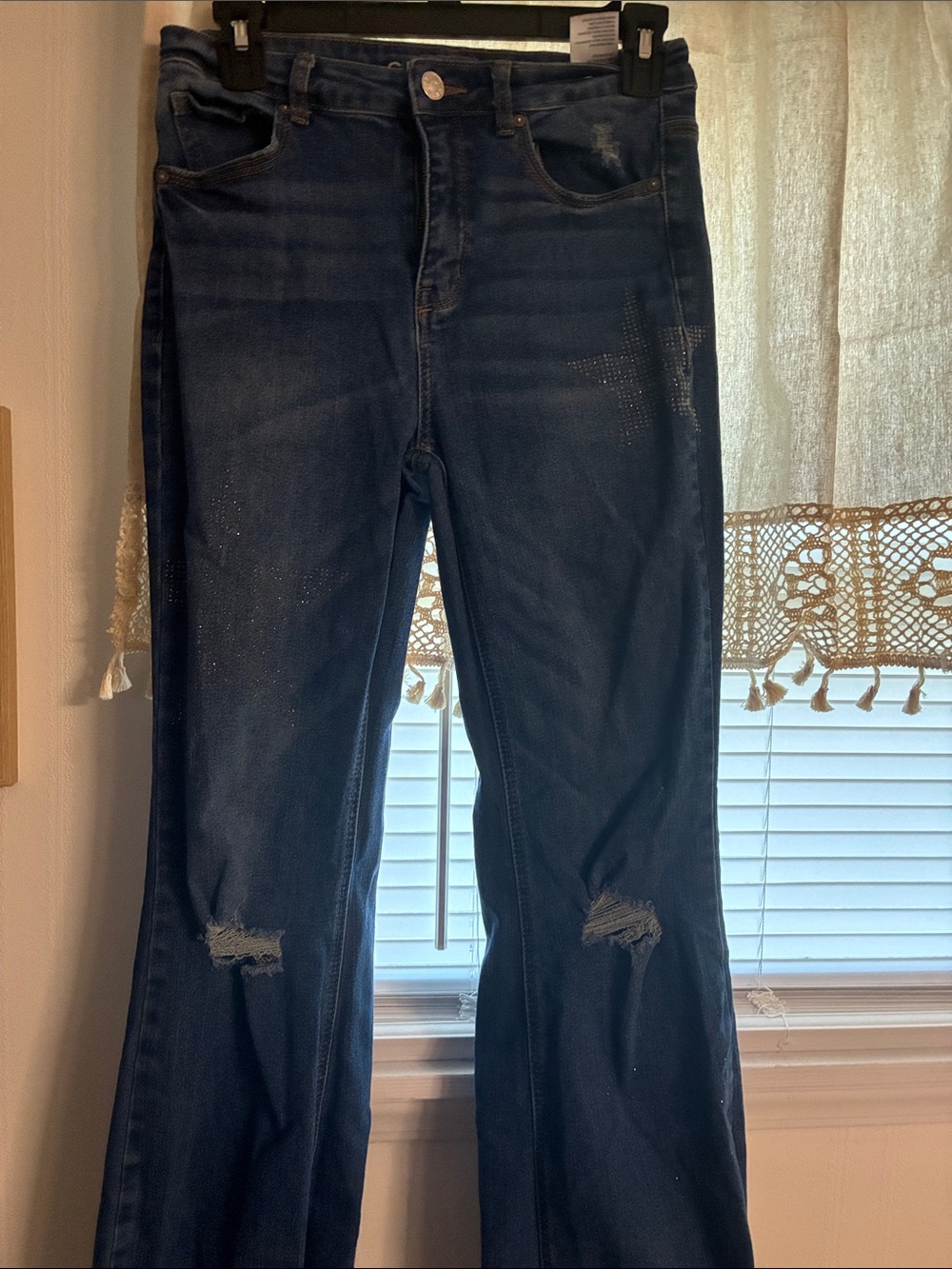 Women's Dark Blue Distressed Flare Jeans